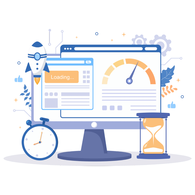 Illustration of on-page and off-page SEO strategies, including website optimization and authority building.