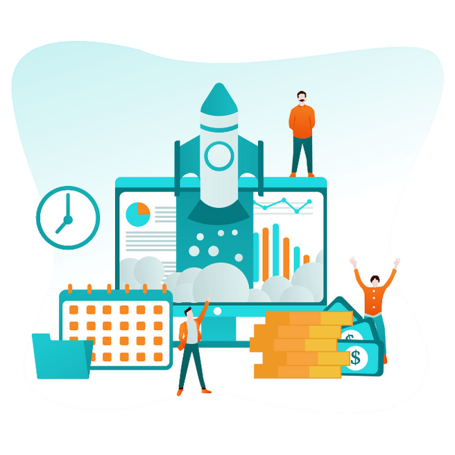 Illustration of email marketing strategy featuring digital analytics, customer engagement, and business growth elements.