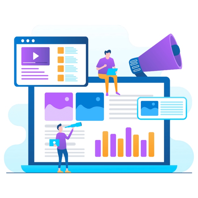 Illustration of brand identity development through email marketing, featuring digital elements and branding consistency