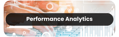 Performance Analytics concept with data visualization, graphs, and hands typing on a keyboard
